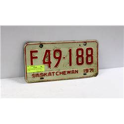 SASKATCHEWAN 1971 LICENSE PLATE