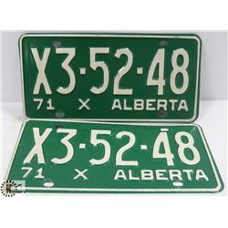 PAIR OF MATCHING ALBERTA 1971 LICENSE PLATES