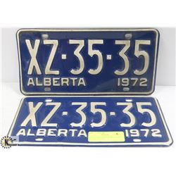 PAIR OF MATCHING ALBERTA 1972 LICENSE PLATES