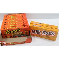 BOX OF REESES PIECES & MILK DUDS CANDY