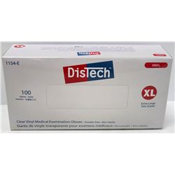 BOX OF 100 SIZE XLARGE DISTECH CLEAR VINYL MEDICAL