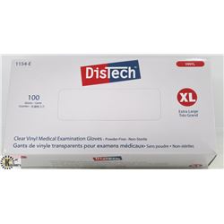 BOX OF 100 SIZE XLARGE DISTECH CLEAR VINYL MEDICAL