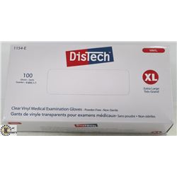 BOX OF 100 SIZE XLARGE DISTECH CLEAR VINYL MEDICAL