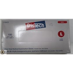 BOX OF 100 SIZE LARGE DISTECH CLEAR VINYL MEDICAL