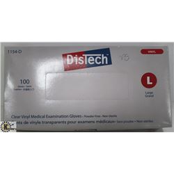 BOX OF 100 SIZE LARGE DISTECH CLEAR VINYL MEDICAL