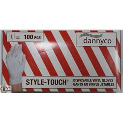 BOX OF DANNYCO STYLE-TOUCH VINYL GLOVES SZ LARGE