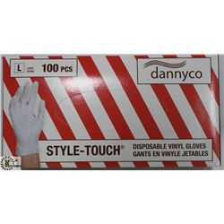 BOX OF DANNYCO STYLE-TOUCH VINYL GLOVES SZ LARGE