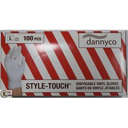 BOX OF DANNYCO STYLE-TOUCH VINYL GLOVES SZ LARGE