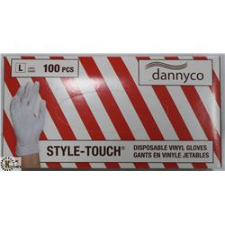 BOX OF DANNYCO STYLE-TOUCH VINYL GLOVES SZ LARGE