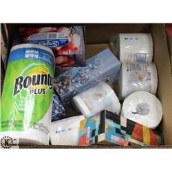BOX WITH ASSORTED TOILET PAPER, TISSUE & PAPER