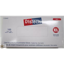 BOX OF 100 SIZE XLARGE DISTECH CLEAR VINYL MEDICAL