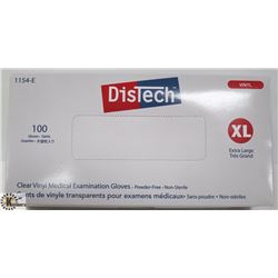 BOX OF 100 SIZE XLARGE DISTECH CLEAR VINYL MEDICAL