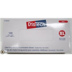 BOX OF 100 SIZE XLARGE DISTECH CLEAR VINYL MEDICAL