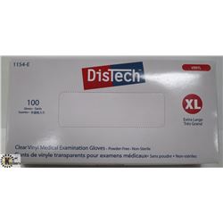 BOX OF 100 SIZE XLARGE DISTECH CLEAR VINYL MEDICAL