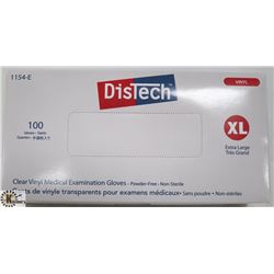 BOX OF 100 SIZE XLARGE DISTECH CLEAR VINYL MEDICAL