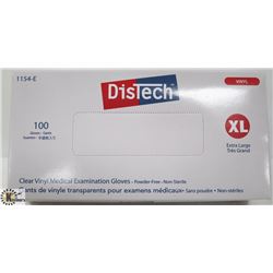 BOX OF 100 SIZE XLARGE DISTECH CLEAR VINYL MEDICAL