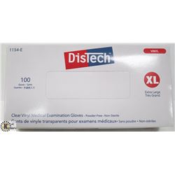BOX OF 100 SIZE XLARGE DISTECH CLEAR VINYL MEDICAL