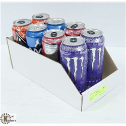 BOX OF 8 ASSORTED ENERGY DRINKS