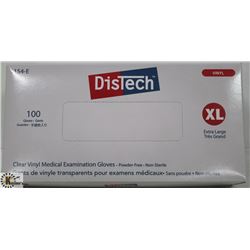 BOX OF 100 SIZE XLARGE DISTECH CLEAR VINYL MEDICAL