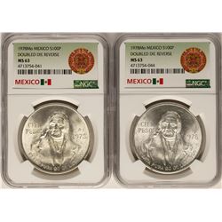 Lot of (2) 1978Mo Doubled Die Reverse 100 Pesos Silver Coins NGC MS63