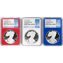 Set of 2019-W $1 Proof American Silver Eagle Coins NGC PF70 Ultra Cameo Red White Blue