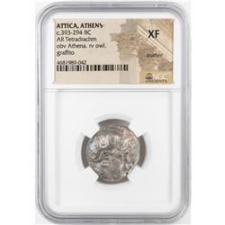 393-294 BC Attica Athens AR Tetradrachm Athena Owl Coin NGC XF