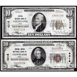 Set of 1929 $10/$20 NB of Cleveland, OH CH# 4318 National Currency Notes