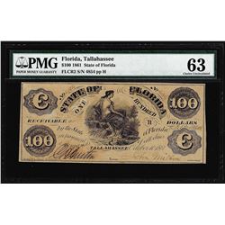 1861 $100 State of Florida Tallahassee Cr.2 Obsolete Note PMG Choice Uncirculated 63