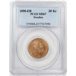 1898-EB Sweden 20 Kroners Gold Coin PCGS MS67