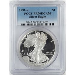1991-S $1 Proof American Silver Eagle Coin PCGS PR70DCAM