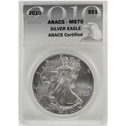 2010 $1 American Silver Eagle Coin ANACS MS70