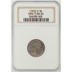 1913-D Type 1 Buffalo Nickel Coin NGC MS66