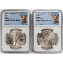 1983-1984Mo Mexico 1 Onza Libertad Silver Coins NGC MS65