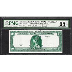 1929 10 Unit American Bank Note Co. "Test Note" PMG Gem Uncirculated 65EPQ
