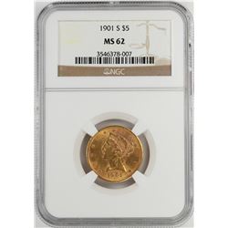 1901-S $5 Liberty Head Half Eagle Gold Coin NGC MS62