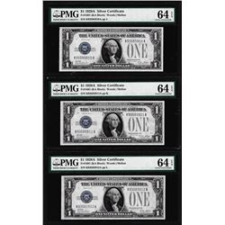 (3) Consecutive 1928A $1 Funnyback Silver Certificate Notes Fr.1601 PMG Choice Uncirculated 64EPQ