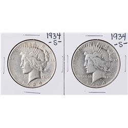 Lot of (2) 1934-S $1 Peace Silver Dollar Coins