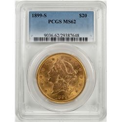 1899-S $20 Liberty Head Double Eagle Gold Coin PCGS MS62