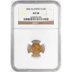 1856 Slanted 5 $1 Indian Princess Head Gold Dollar Coin NGC AU58