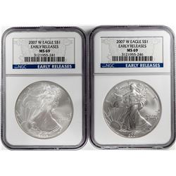 Lot of (2) 2007-W $1 American Silver Eagle Coins NGC MS69 Early Releases