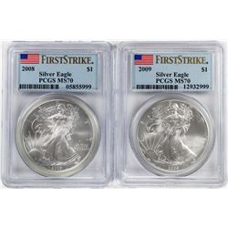 Lot of 2008-2009 $1 American Silver Eagle Coins PCGS MS70 First Strike