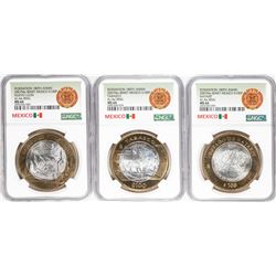 Lot of (3) 2007Mo Mexico 180th Anniversary 100 Pesos Silver Coins NGC MS64