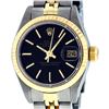 Image 2 : Rolex Ladies Two Tone 14K Black Tapestry Fluted Bezel Datejust Wristwatch