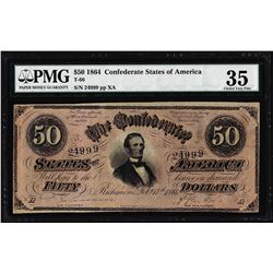 1864 $50 Confederate States of America Note T-66 PMG Choice Very Fine 35