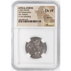 393-294 BC Attica Athens AR Tetradrachm Athena Owl Coin NGC CH VF