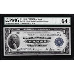 1918 $1 Federal Reserve Bank Note New York Fr.713 PMG Choice Uncirculated 64EPQ