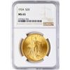 Image 1 : 1924 $20 St. Gaudens Double Eagle Gold Coin NGC MS65