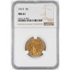 Image 1 : 1913 $5 Indian Head Half Eagle Gold Coin NGC MS61