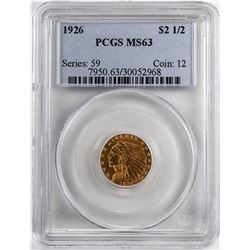 1926 $2 1/2 Indian Head Quarter Eagle Gold Coin PCGS MS63