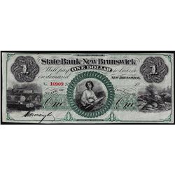 1800's $1 State Bank at New Brunswick, NJ Obsolete Banknote